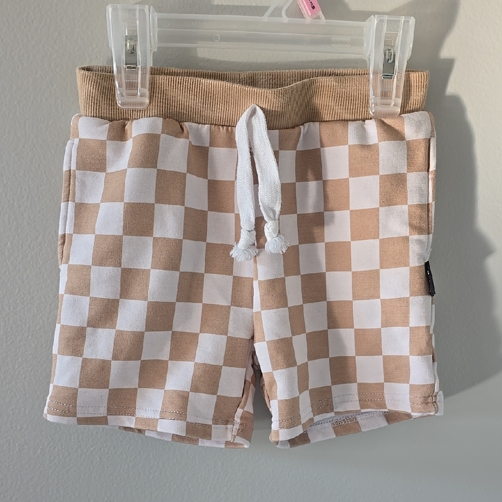 Checkered Tan and White Kids Shorts